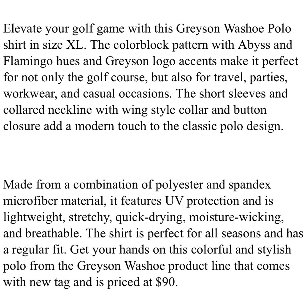 Greyson Golf Shirt Polo Washoe XL Abyss Flamingo Colorblock Polyester Spandex - Picture 8 of 8